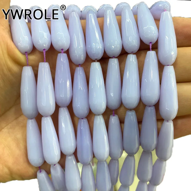 

YWROLE Natural Round Stone Beads Faceted Water Drop Purple Chalcedony For Jewelry Making DIY Bracelet Necklace Earrings 15''
