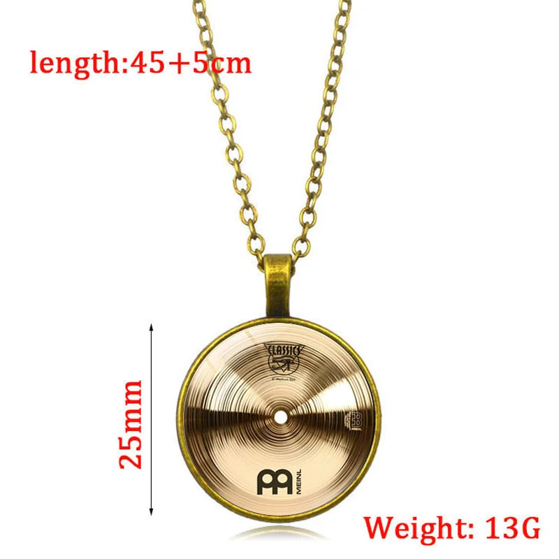 Fashion Musical Instruments Pendant Necklace Glass Round Cabochon Jewelry Drummer Cymbals Necklaces for Men Women Gift | Украшения и
