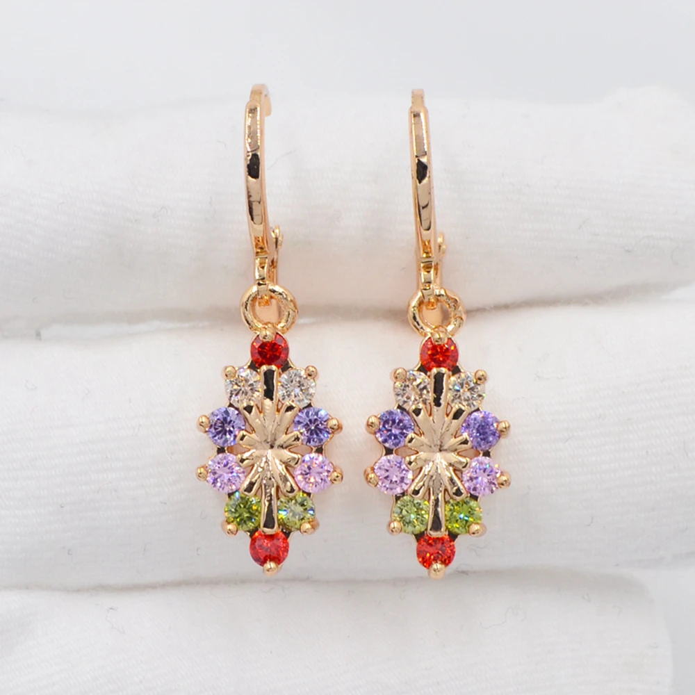 

Gold Color Fashion Multicolor Cubic Zirconia CZ Geometric Rhombus Earrings for Women