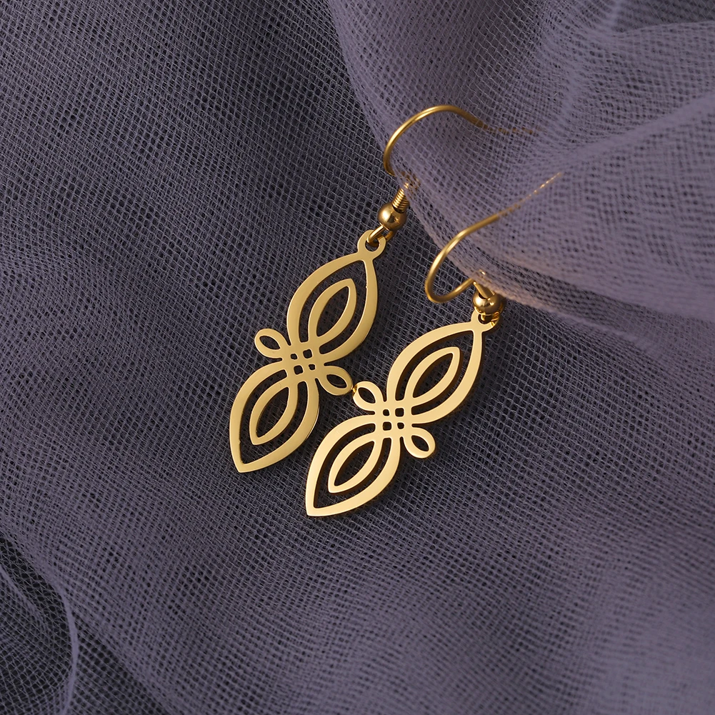 

Lucktune Long Knot Drop Earrings Hollow Flower Stainless Steel Hoop Earrings For Women Vintage Jewelry Accessories Gift for Her