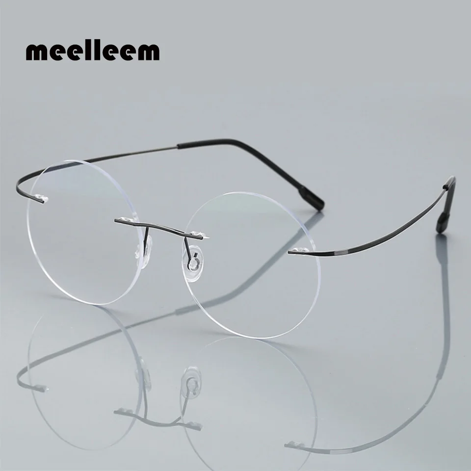 Gafas de lectura sin montura para hombre y mujer, anteojos de lectura con marco redondo de aleación de titanio, graduadas para presbicia + 1,50 + 2,00 + 2,50