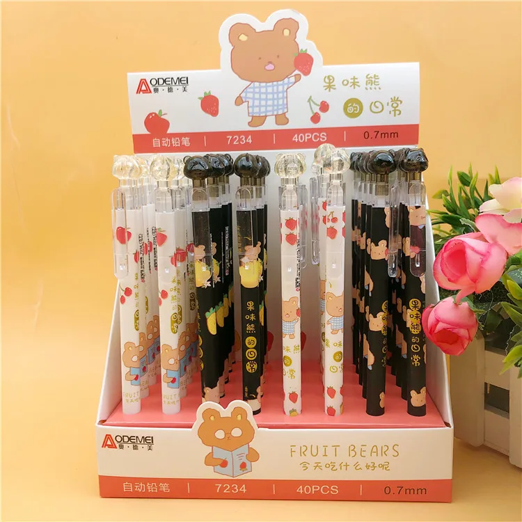 

40 pcs/lot Kawaii Crystal Bear Head Mechanical Pencil Cute Student Automatic Pen For Kid School Office Supply Promotional gifts