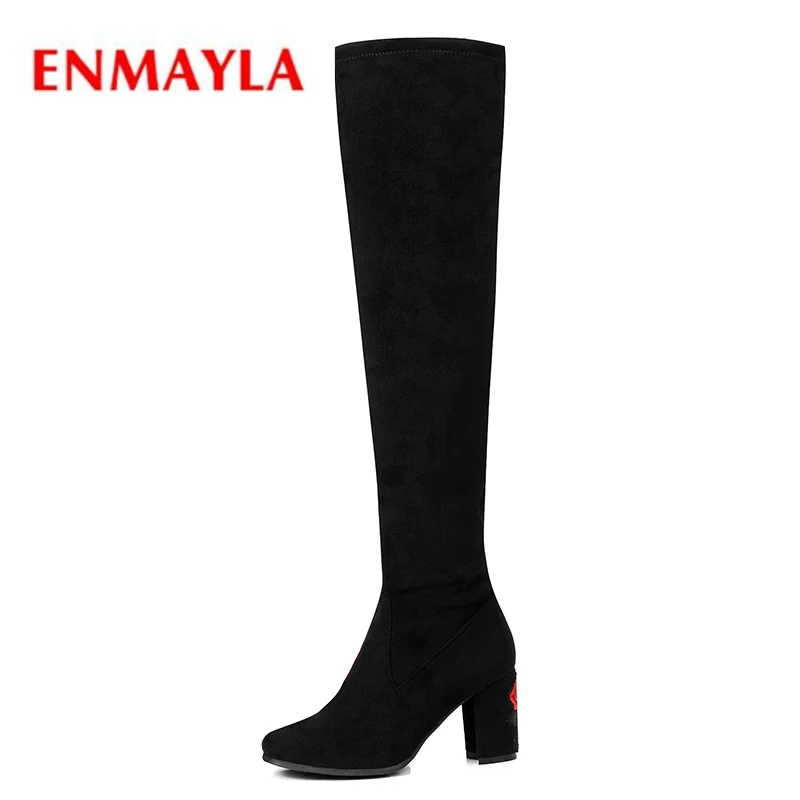 

ENMAYLA 2020 New fashion women flock square heel over-the-knee boots lady fashion zip boots ZYL522