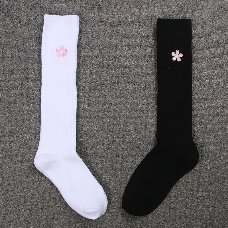 

Stockings Cotton Girls Pure Cherry Blossoms Printing Embroidery Long Knee High JK Uniforms Socks Sports Long Socks For Girls