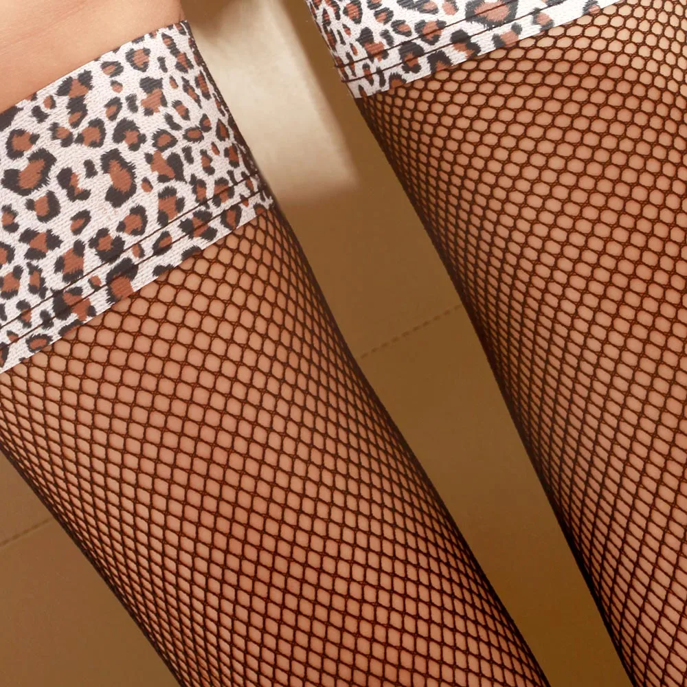 Сексуальные женские леопардовые аниме чулки до бедра кружевной топ прозрачные
