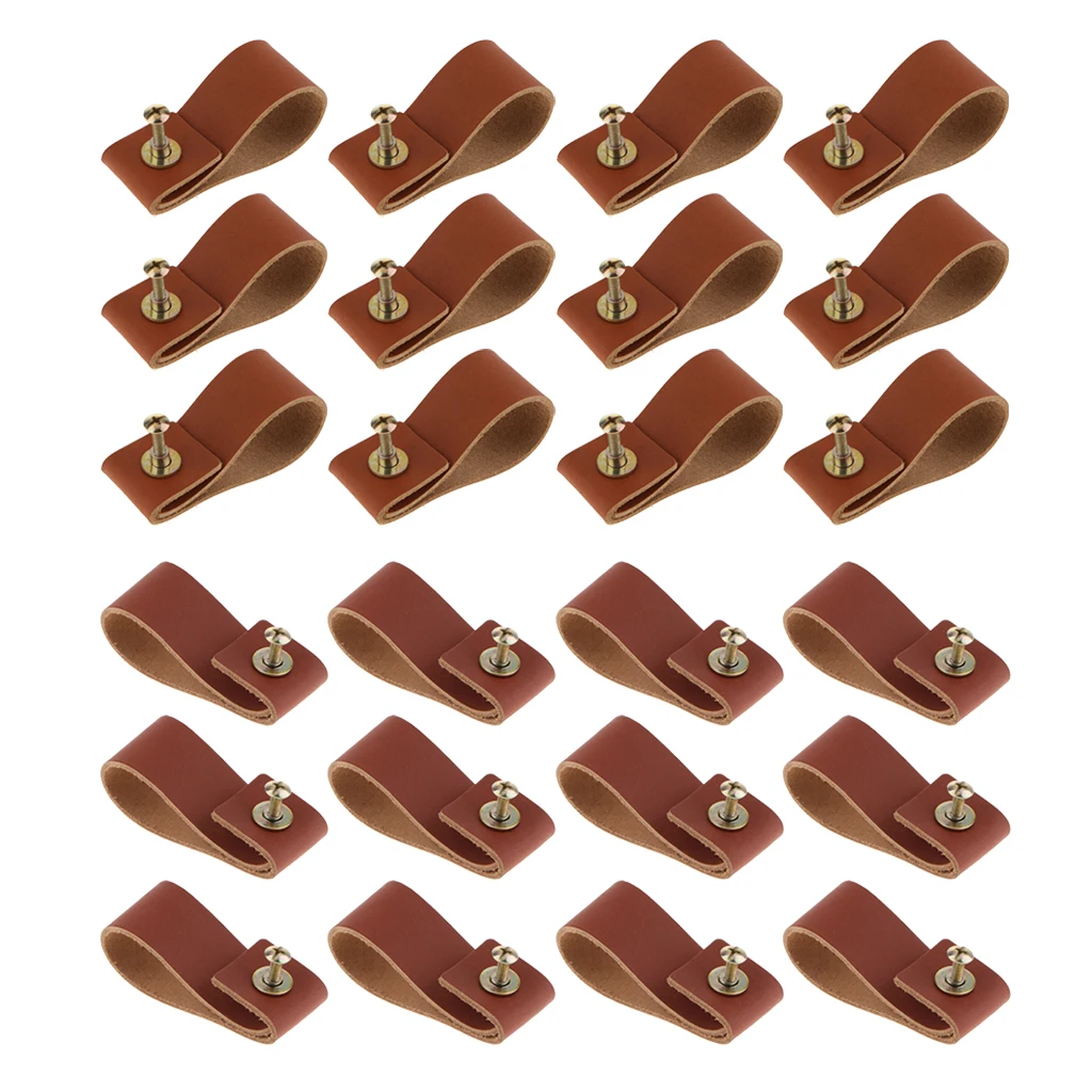 

24 Lots PU Leather Cabinet Door Handle Drawer Cupboard Brown Soft Loop Pulls