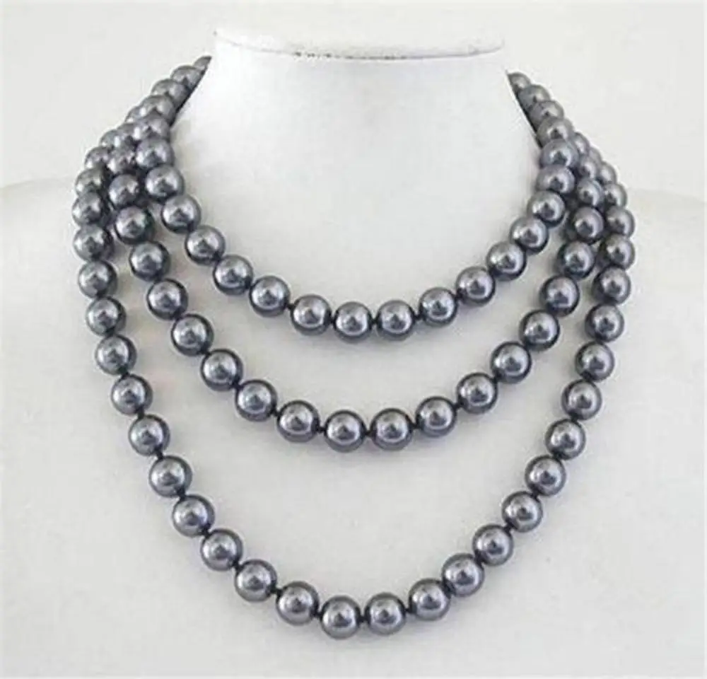 

Beauty 10mm South Sea Dark Grey Shell Pearl Round Beads Necklace 50"