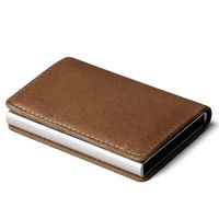 private customize wallet automatic credit card holder genuine leather aluminum men mini rfid blocking wallet pocket id card