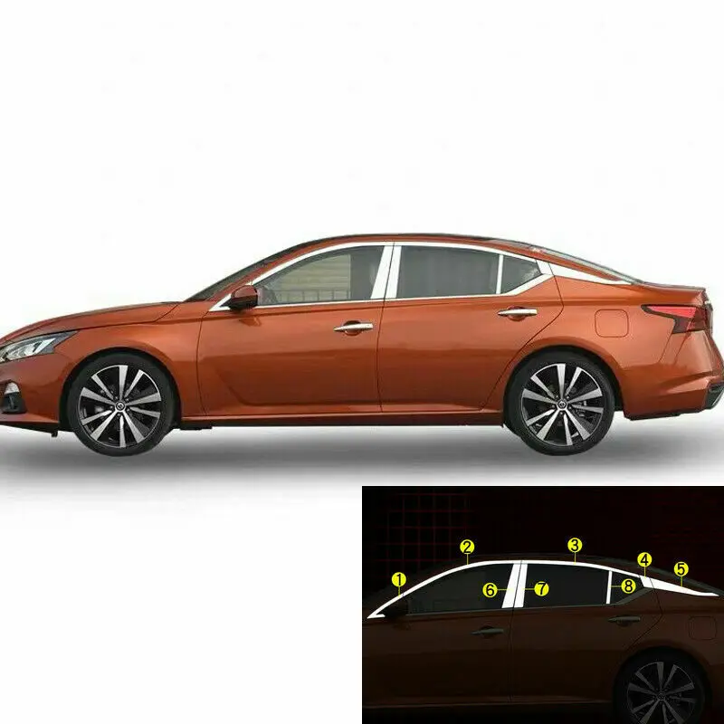 

Для Nissan Altima 2019-20 стальная верхняя часть окна и средняя стойка крышка порог 16 шт.