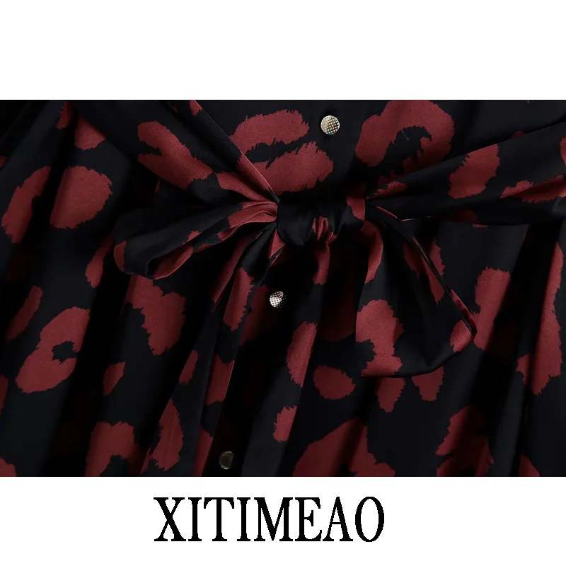 

ZA New AutumnDot Print Dresses Women Shirt Collar Sashes Mid-Calf Dress Lady Long Sleeve Button Dresses Female