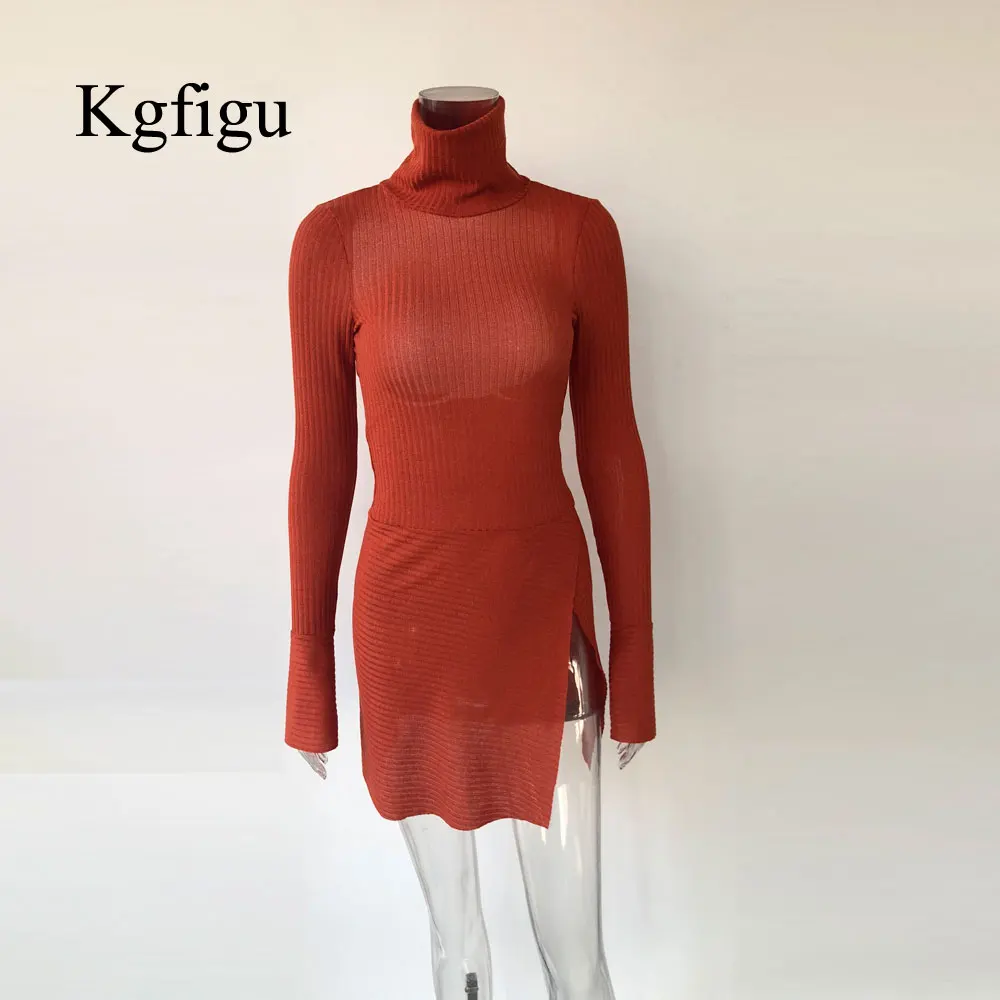 Женское платье с открытой спиной KGFIGU Клубное облегающее мини длинным рукавом и