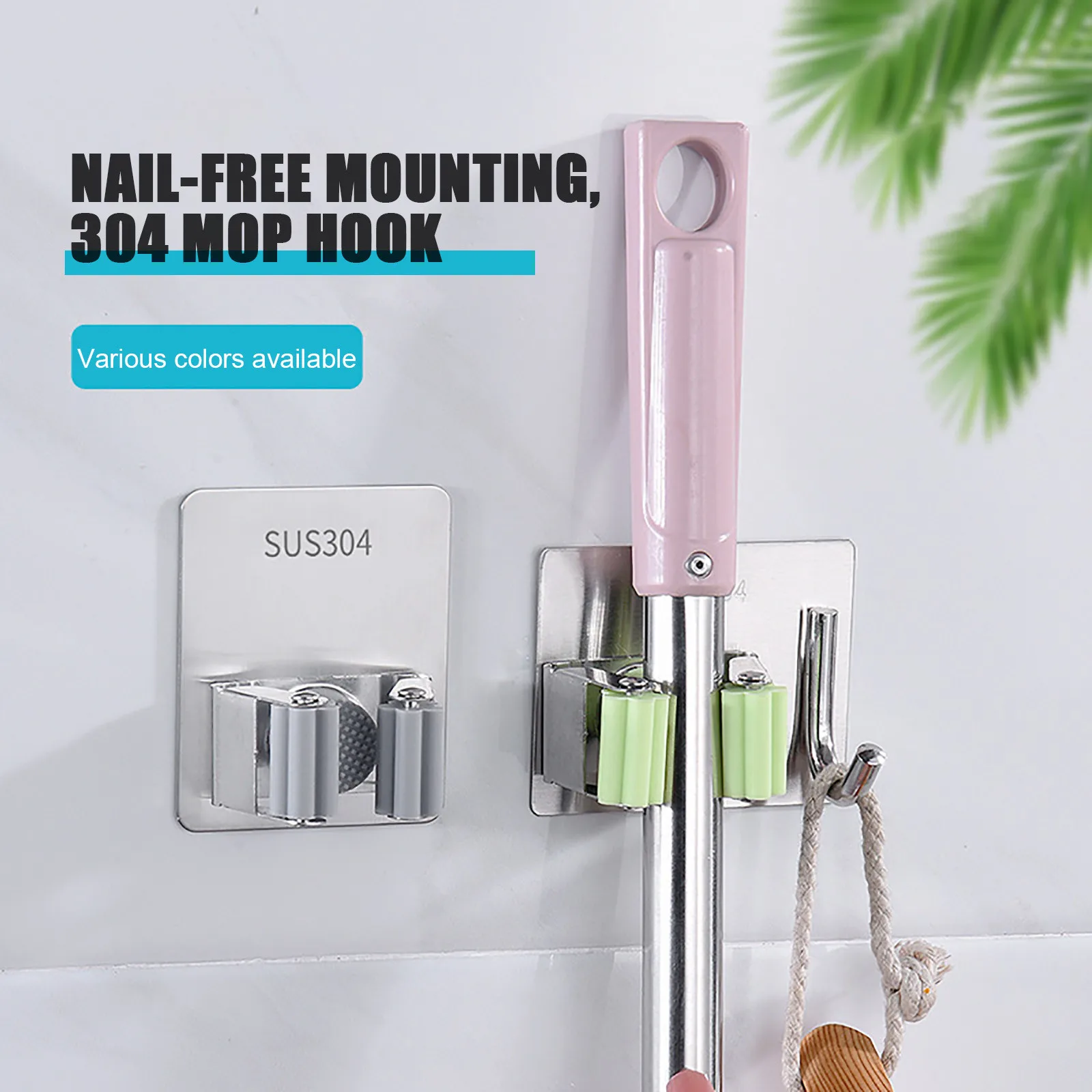 

Mop Holder Wall Mounted Broom Holder Heavy Duty Practical Clip Mop Organizer Wall Mount Hook Stainless Steel Storage Space