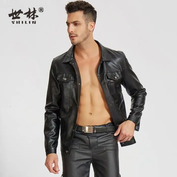 Spring autumn mens leather jacket slim lapel motorcycle coat men PU jackets black clothes personalized jaqueta de couro black