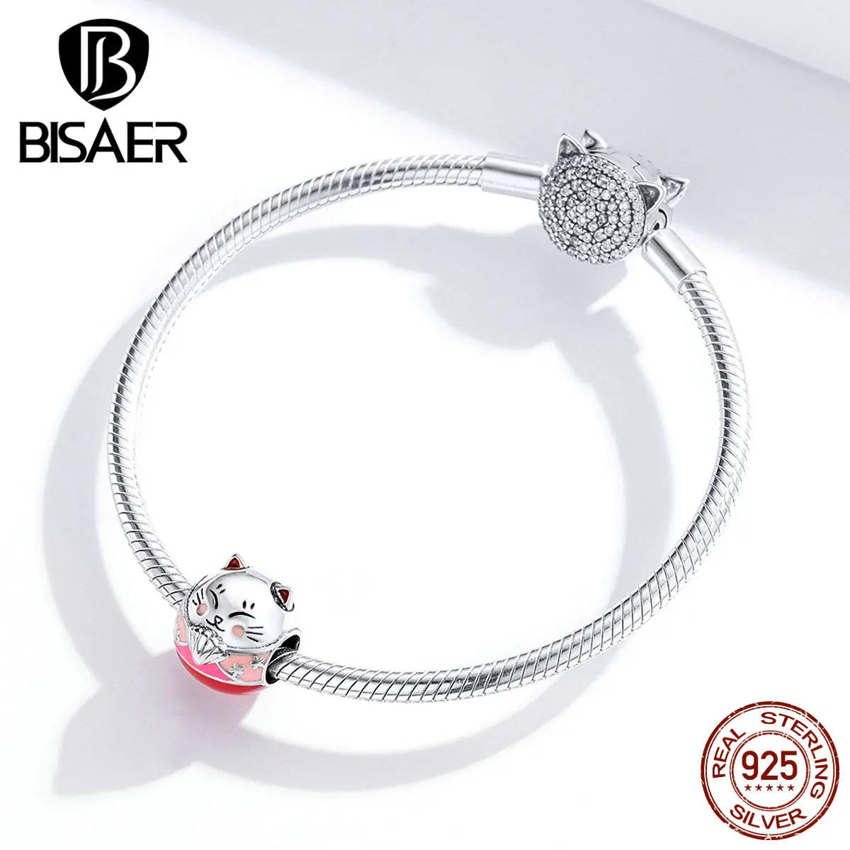 Бусины кошка BISAER Лидер продаж 925 пробы серебро Maneki Fortune Neko Lucky талисманы подходят бусины браслеты серебро 925 ювелирные изделия ECC1341