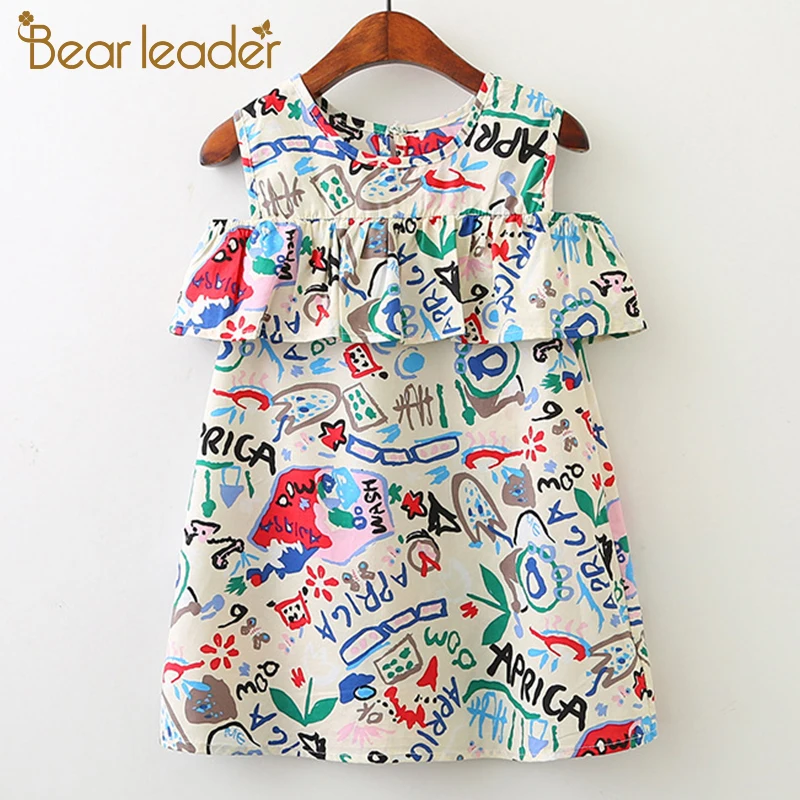 Bear Leader/Летняя одежда; платье; коллекция года; модное Стильное детское платье без рукавов с принтом «граффити»; дизайнерское хлопковое праздничное платье для девочек