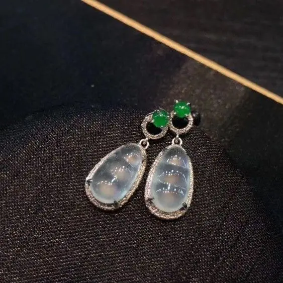 

Designer personality creative silver inlaid chalcedony string bean earrings elegant charm creative retro female silver jewelry