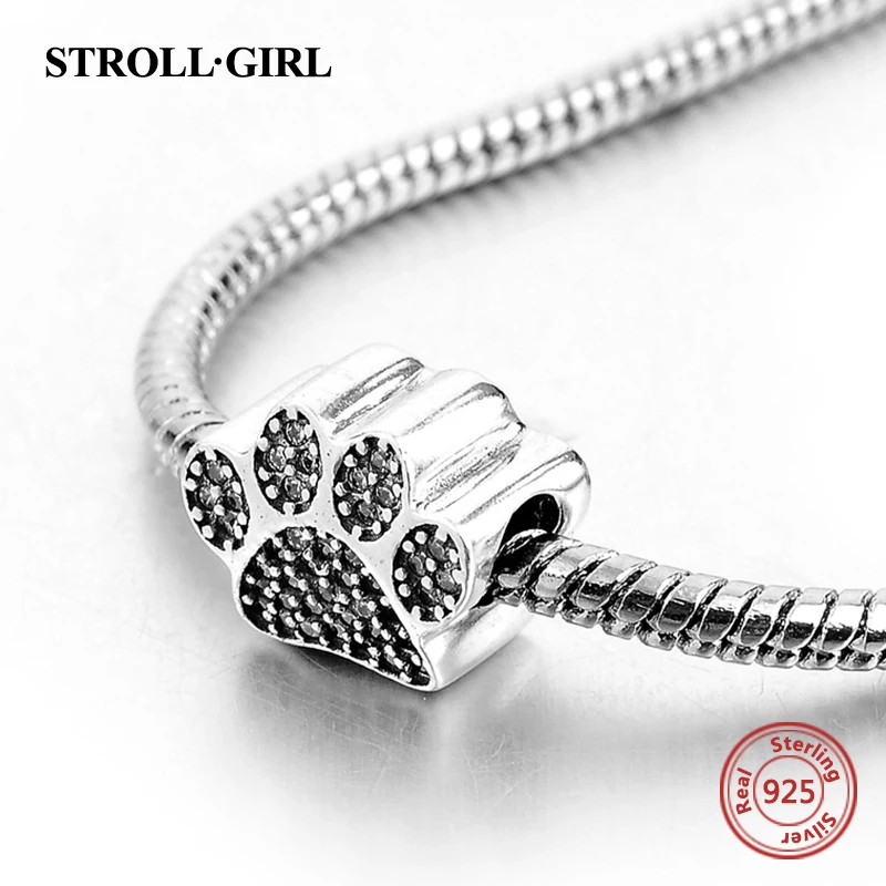 Fit Pandora Браслеты Серебро 925 первоначально собака следы с четкими камень cz DIY