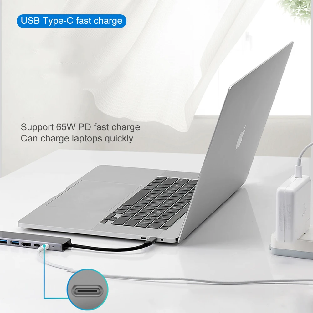 

8-in-1 Type C Hub Adapter with Ethernet Port 4K HDMI 2 USB 3.0 Ports 65W PD Charging Port & SD/TF Card Reader for Type-C Phones