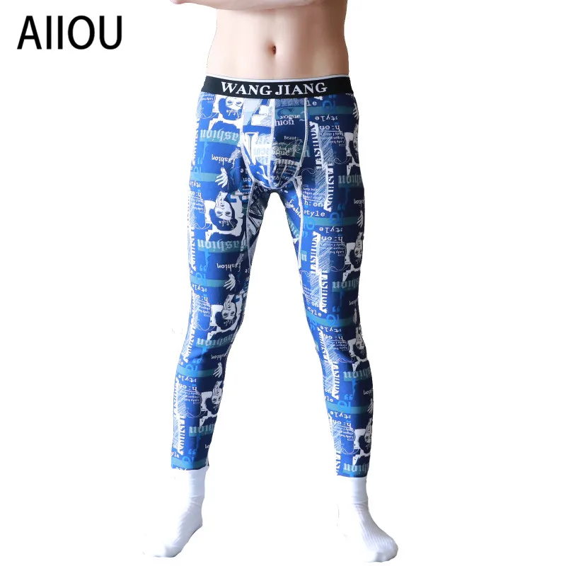 Мужские утепленные леггинсы AIIOU черные с карманом принтом теплое нижнее белье