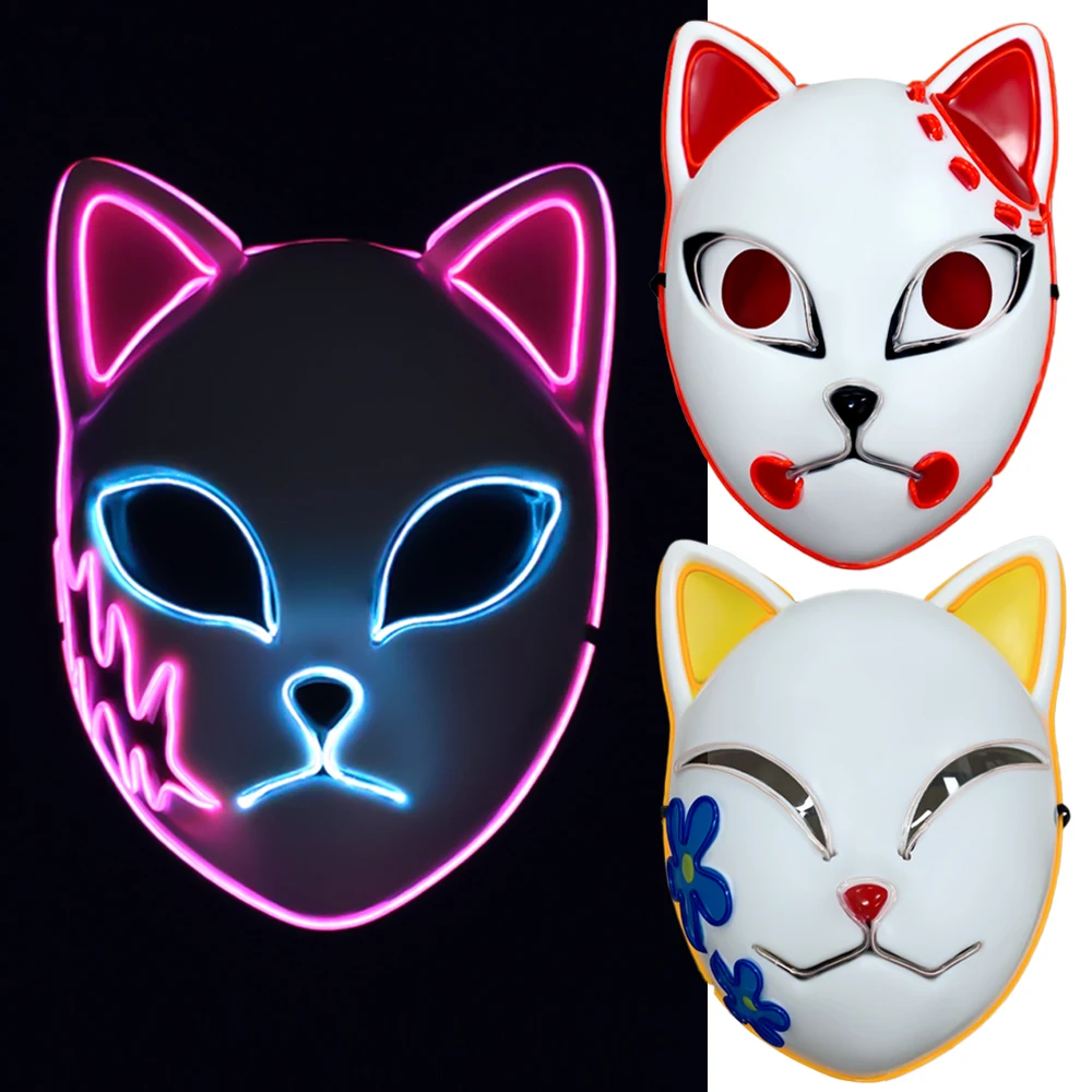 

Anime Demon Slayer LED Mask Cosplay Sabito Kamado Makomo Cute Masks Halloween Party Costume Props