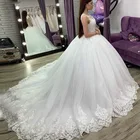 Белое Кружевное бальное платье E JUE SHUNG с аппликацией, свадебные платья, Роскошные свадебные платья со шнуровкой сзади, платья для невесты