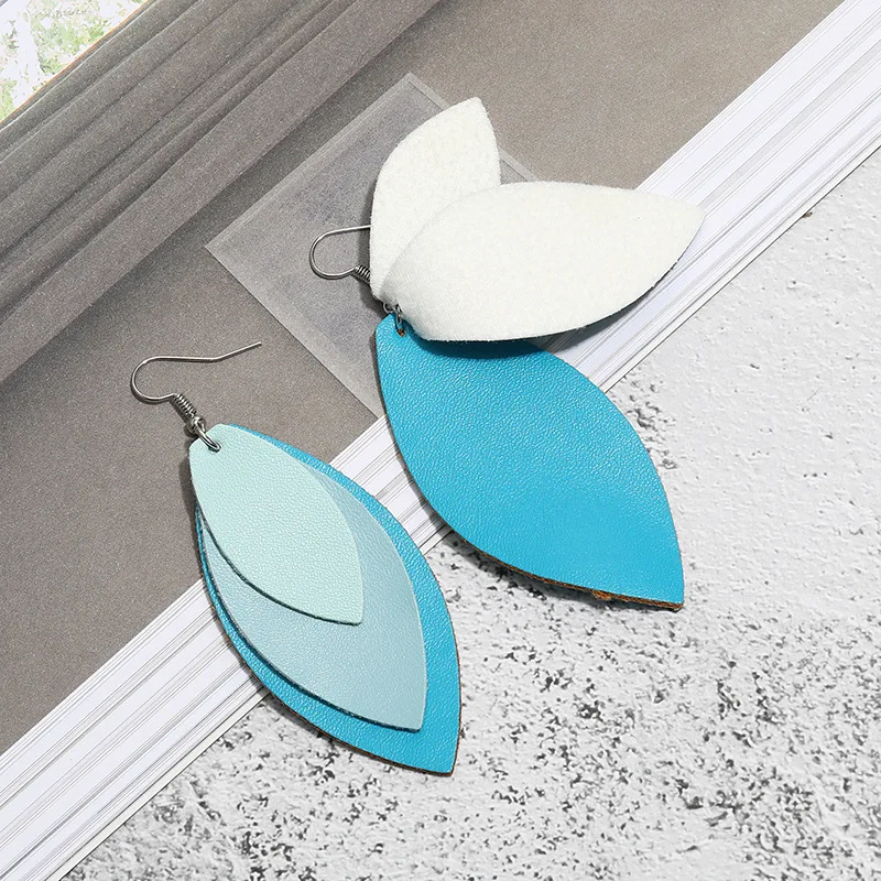 Амазонские серьги с многослойным контрастным швом и геометрической отделкой из искусственной кожи в европейском и американском стиле.