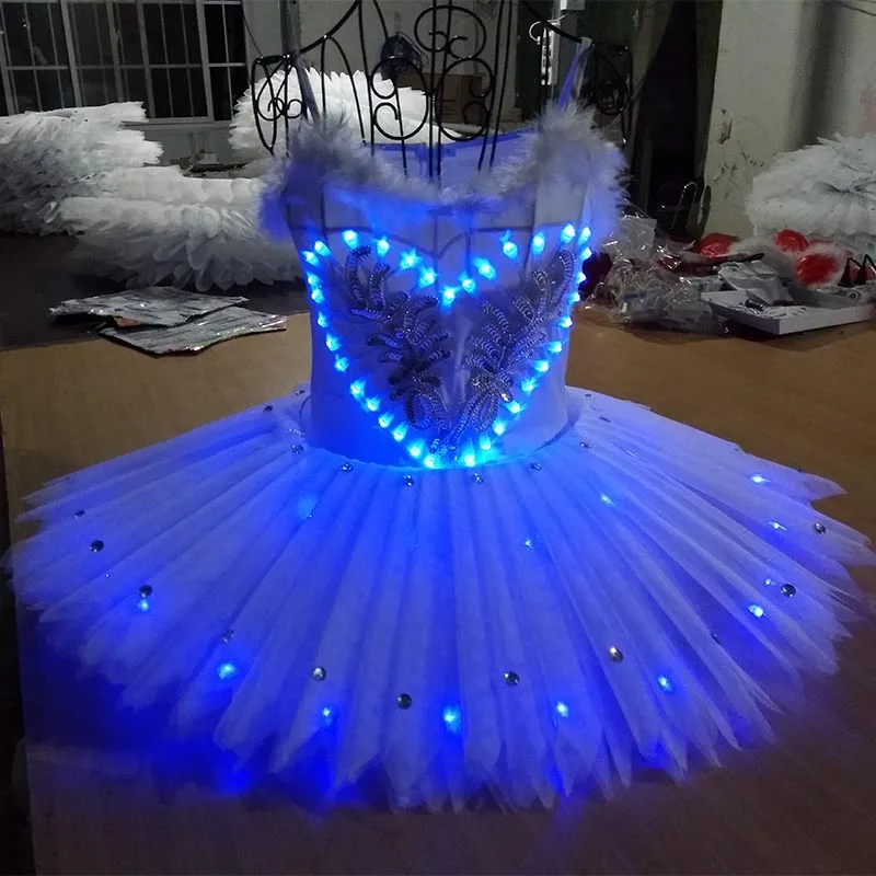 Синие балетные костюмы со светодиодной юбкой, светящаяся Пышная юбка, танцевальное платье, открытая Одежда для танцев, школы, художественно... от AliExpress RU&CIS NEW