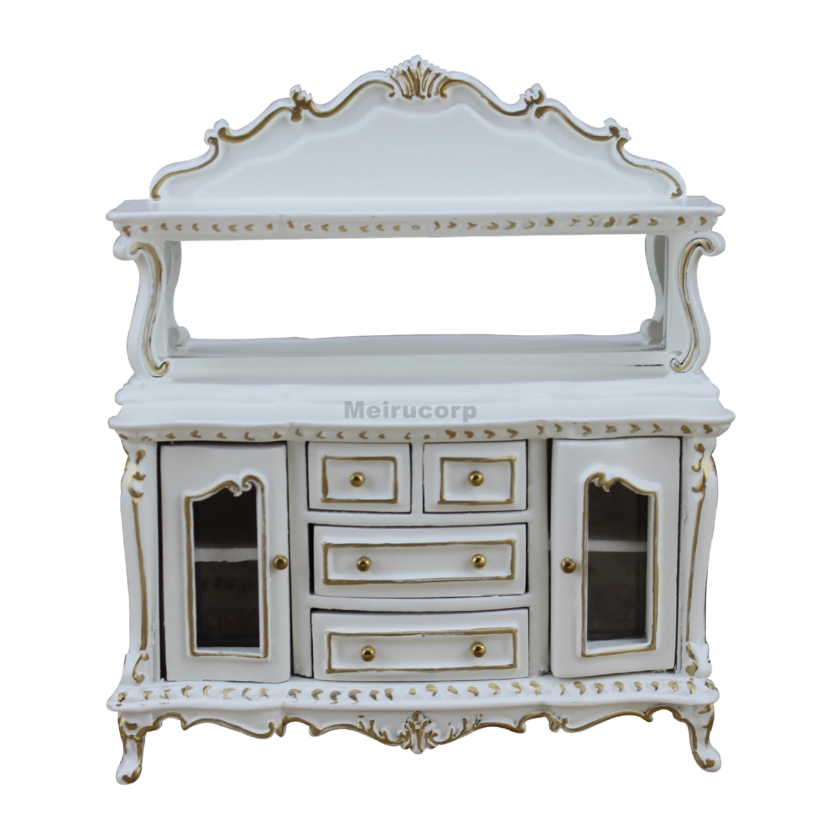 Миниатюрная мебель для кукольного домика белая позолоченная вручную обеденная