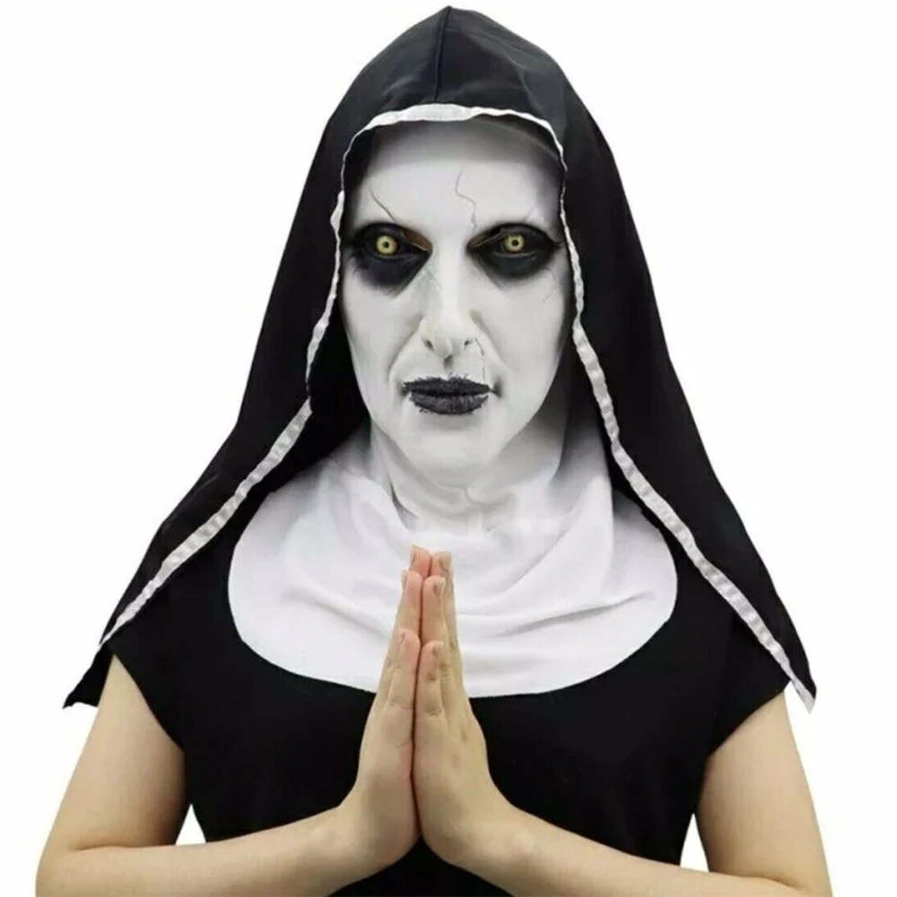 

Scary Horror Nun Latex Mask Headscarf Valak Movie Cosplay Props Halloween Fancy Dress Costume Accessory