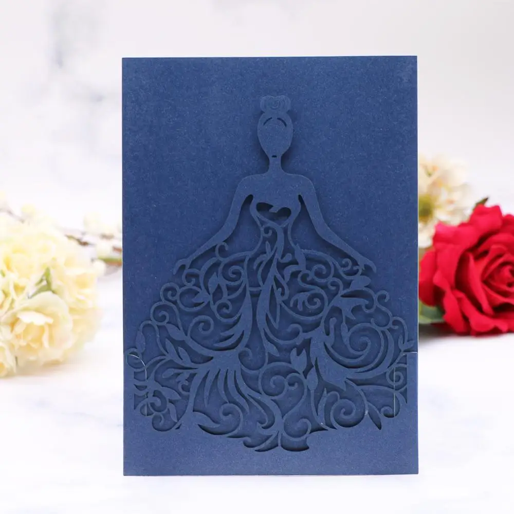 

20pcs/lot Wedding Invitations Card Hollow Laser Cut Beautiful Girl Bride Patterns Coming Of Age Ceremony Invitations Card