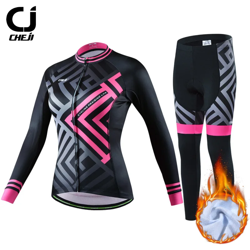 Зимняя Теплая Флисовая одежда CHEJI для езды на велосипеде Женская ветрозащитная