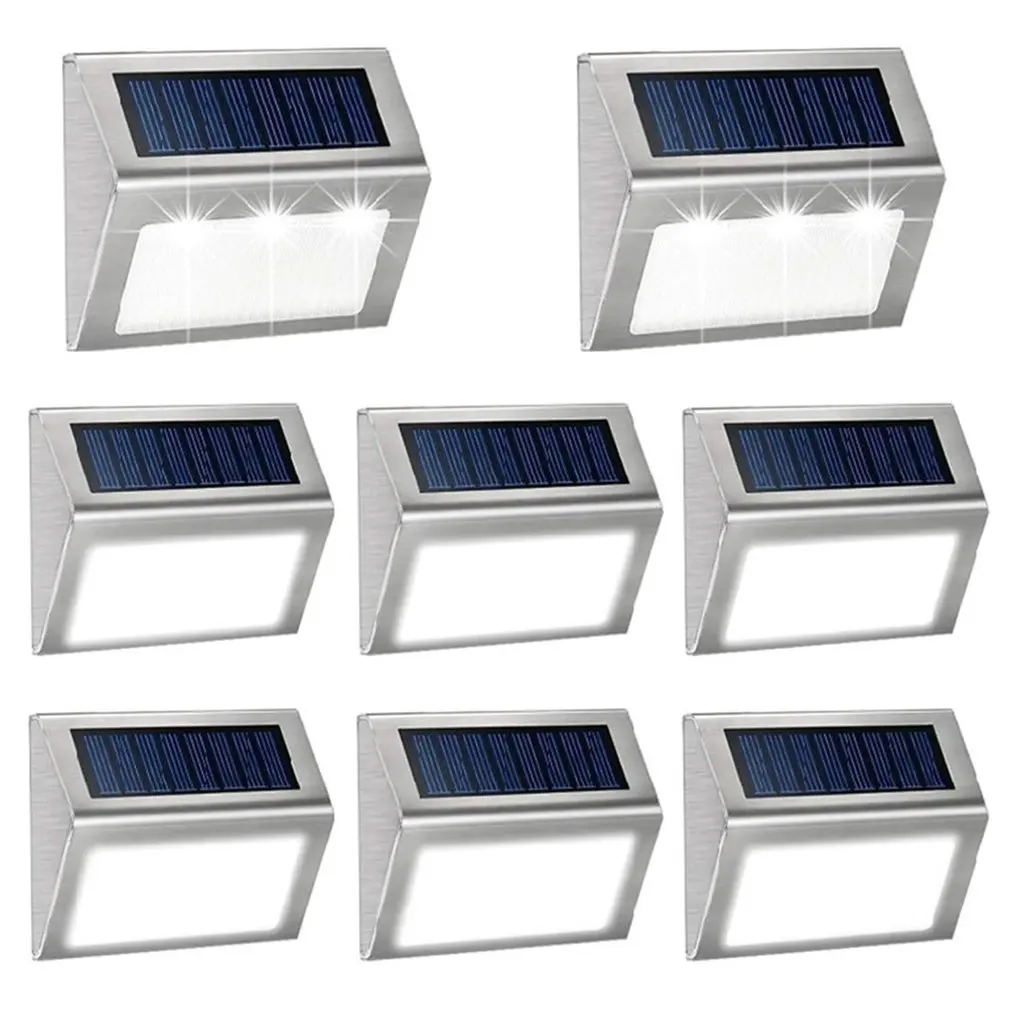 

3 LED Solar Deck Night Lights Bright Stair Light Stainless Steel Wall Lamp Outdoor Waterproof Lighting for Balcony Garden Yard