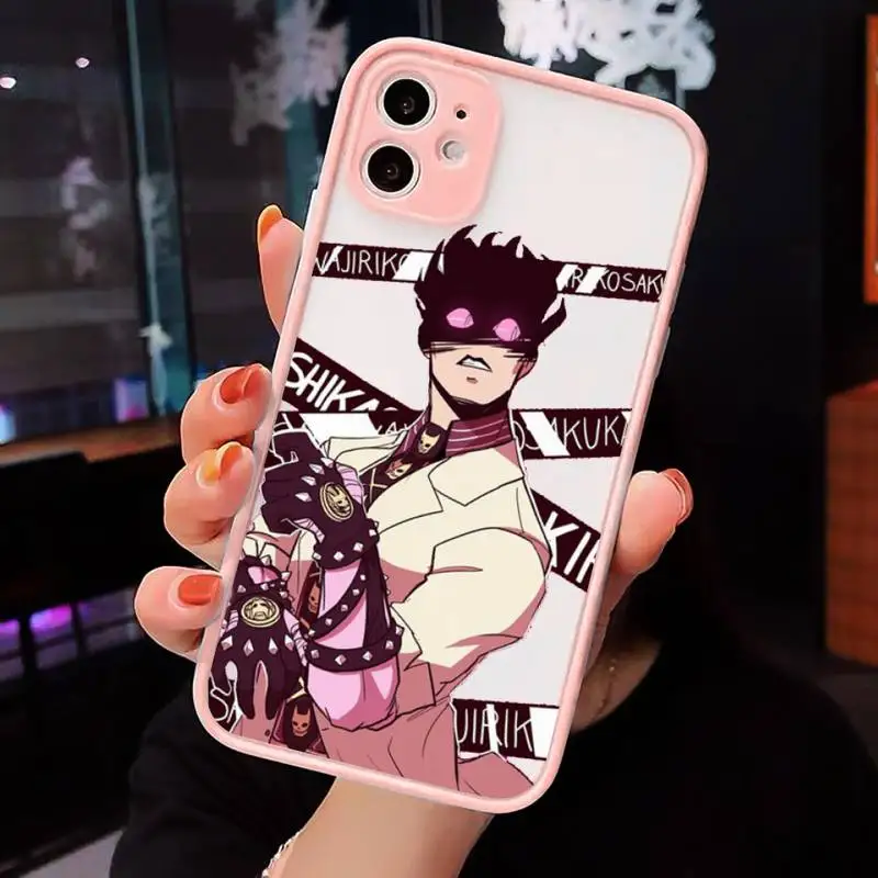 

Anime JoJo Killer Queen Phone Case For iPhone 12 11 Mini Pro XR XS Max 7 8 Plus X Matte transparent Pink Back Cover