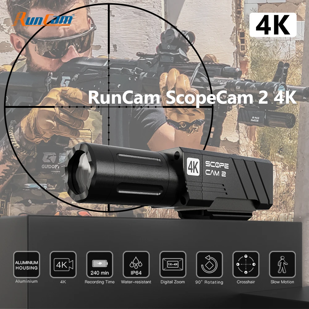 aliexpress.com - RunCam Scope Cam 2 4K Airsoft Camera Digital Zoom Customized Crosshairs IP64 WaterProof Paintball APP 1400mAh 128G