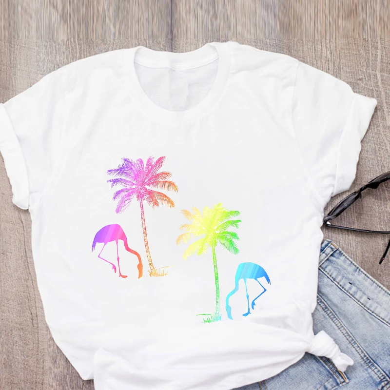 Женская футболка с рисунком фламинго Пляжная праздничная летняя топы женская