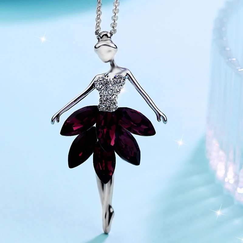 

Fashion Crystal Plated Ballerina Girl Charm 1PC Long Jewelry Gift Alloy Pendant Women Necklace Sweater Chain 2020 Winter