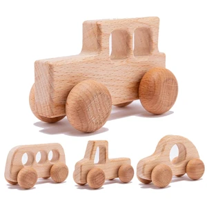 4pc wooden baby car toys beech wooden blocks animal dogs cartoon educational montessori toys for children teething baby teether free global shipping