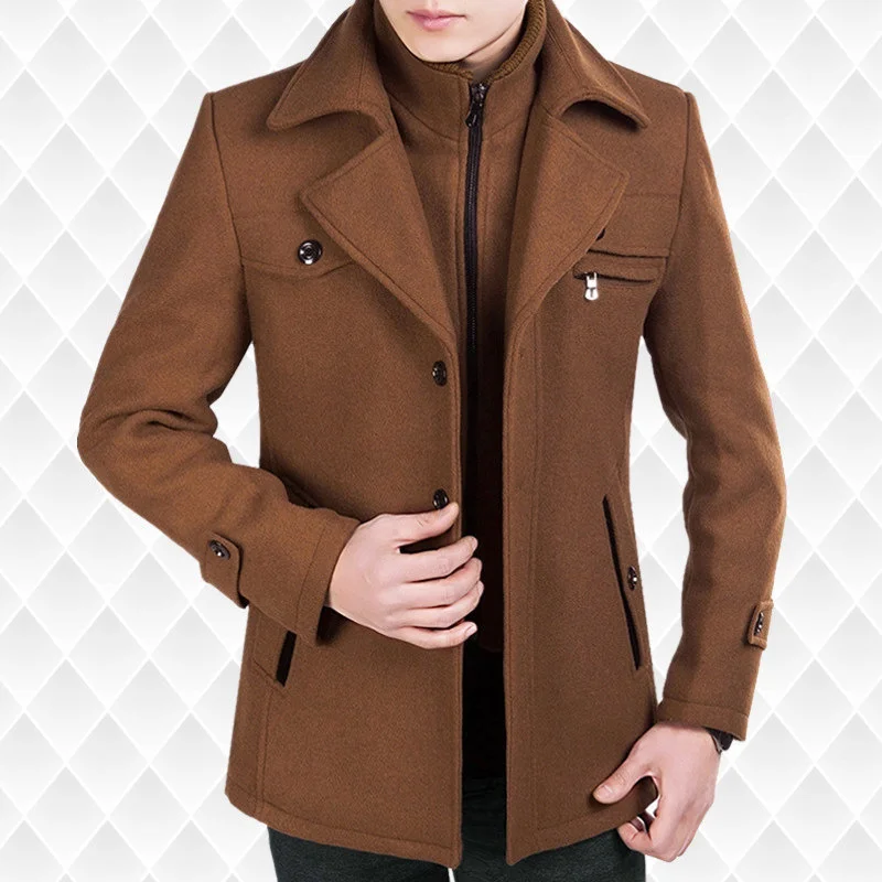 купить 2019 autumn and winter new windbreaker men's thickened medium and long woolen coat men's casual wool coat в интернет-магазине