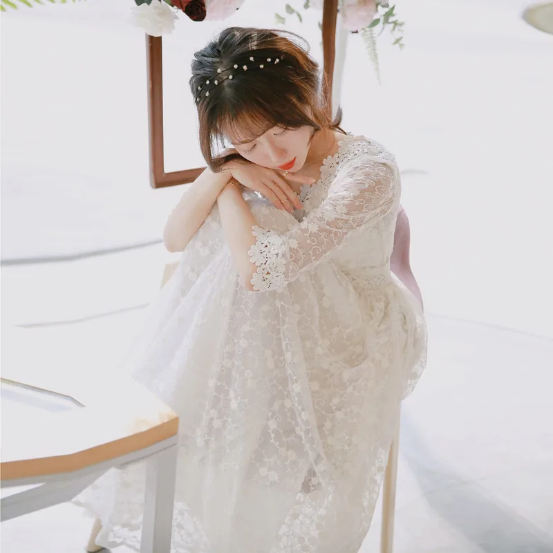 Высокое качество Новое Женское платье семь четверти рукав шифоновое Кружевное