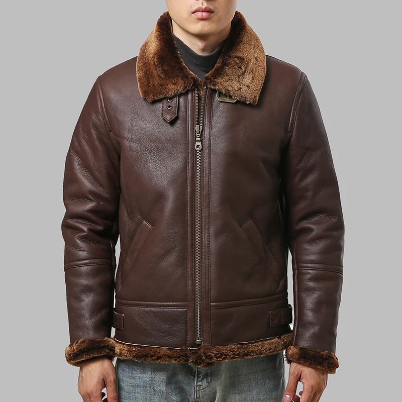 

Warm Genuine Sheep Leather Jacket Winter Shearling Fur Coats Classic Air Force Fly Jackets Male Fast Ship Free DHL/TNT