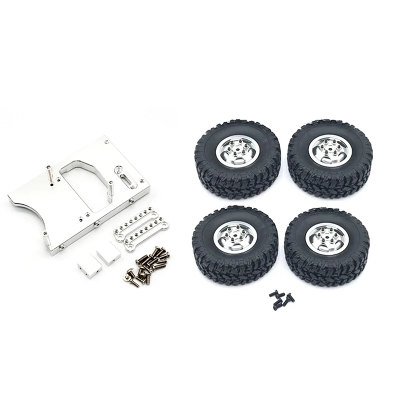 

1 Pcs Aluminum Alloy Steering Servo Fixed Mount Bracket & 4 Pcs Metal Wheel Rim With Rubber Tire Tyre