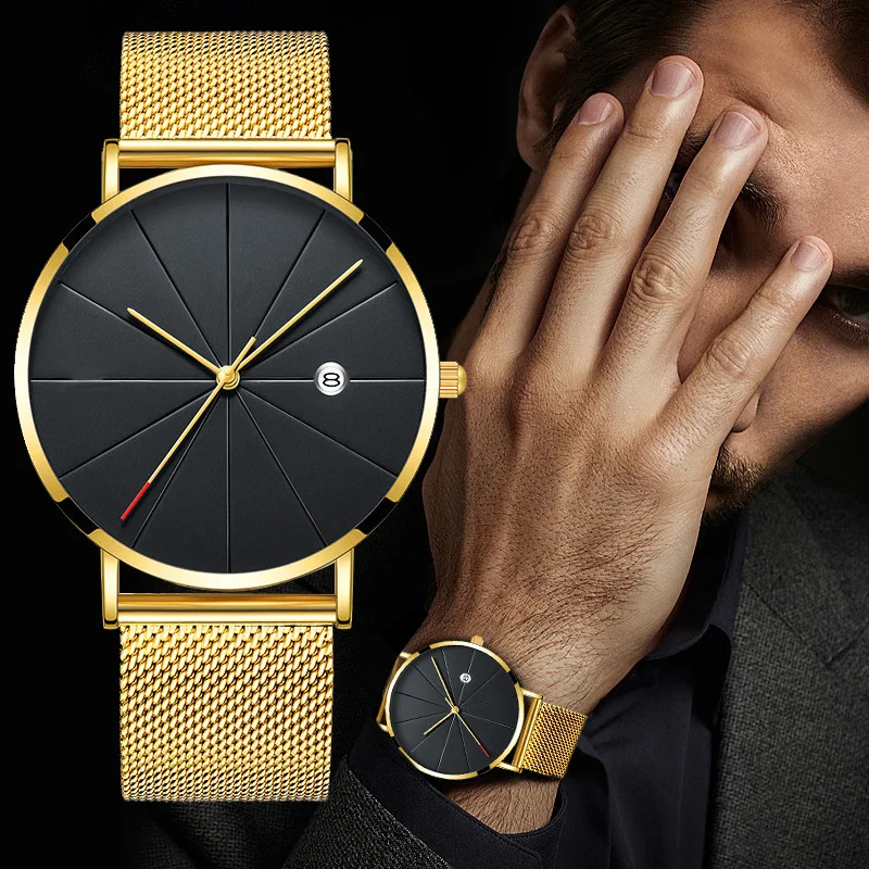 

Minimalist Fashion Trendy Simple Ultra Thin Watches Men Business Casual Stainless Steel Mesh Belt Alloy Dial Quartz Wrist Watch