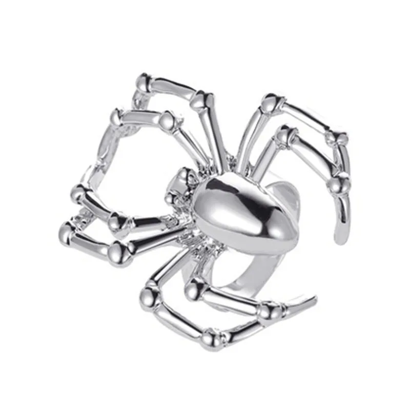 

2021 Personality Design Big Spider Ring Punk Exaggeration Silver Plated Spoof Tricky Toy Accessories for Men Halloween Jewelry