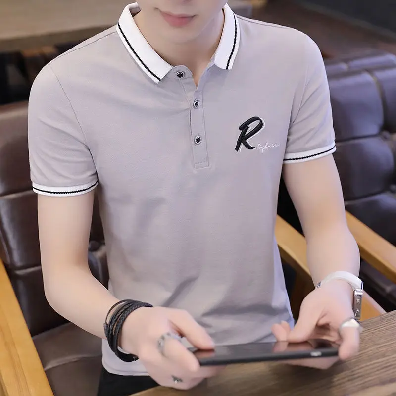 

Hong Kong's Expo Large Size Summer Men's Lapel Short Sleeve polo Shirt V Neck T-shirt Fashion Fashion Leisure Korean Loose Youth