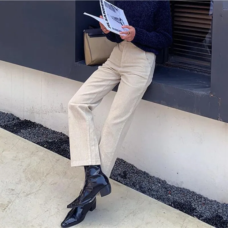HziriP OL Casual High Waist Straight Pants Women Bottoms Autumn Winter Corduroy Grandma Pants Loose Trousers Plus Size S-4XL image 4