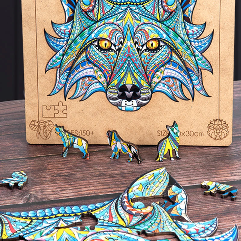 

Unique Wooden Puzzle Animal Jigsaw Puzzle Toy Mysterious Wolf Puzzle Adult Gift Children Educational Puzzle Gift Interactive T