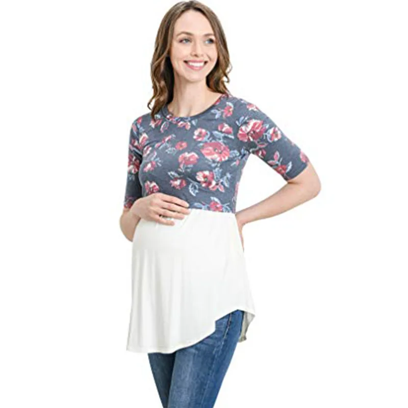 summer maternity clothes mother nurse tops floral printing short sleeve loose women tee shirt t-shirt ropa de maternidad 2020 | Мать и