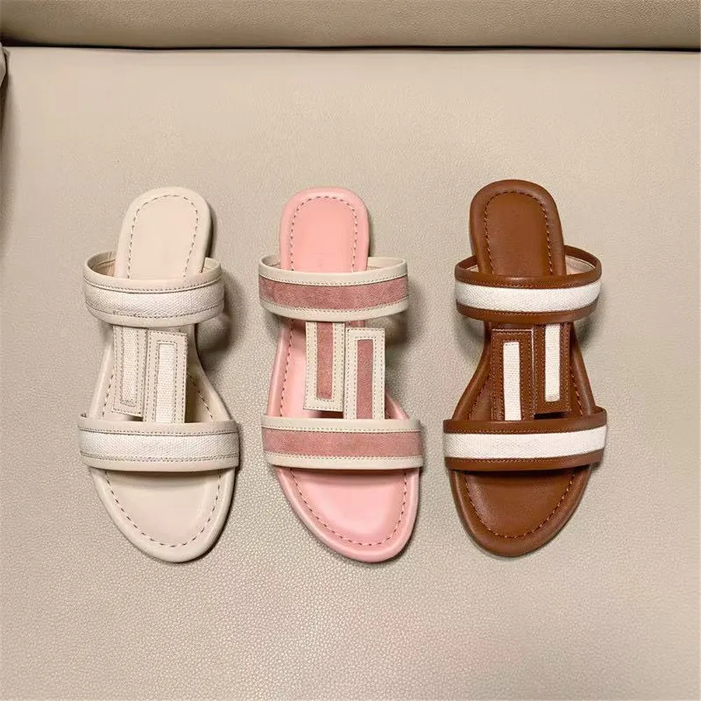 

2021 New Summer Women Slipper Fashion Beige Casual Ladies Sandal Outdoor Beach Flat Heel Slides Open Toe Flip Flop Shoes