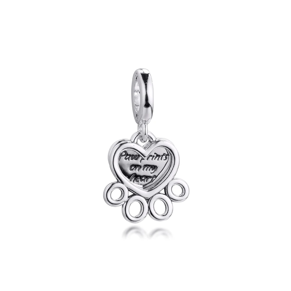 

Hearts & Paw Print Dangle Charm Original 925 Sterling Silver Beads for Jewelry Making Fits Pandora Bracelet DIY Gift Kralen