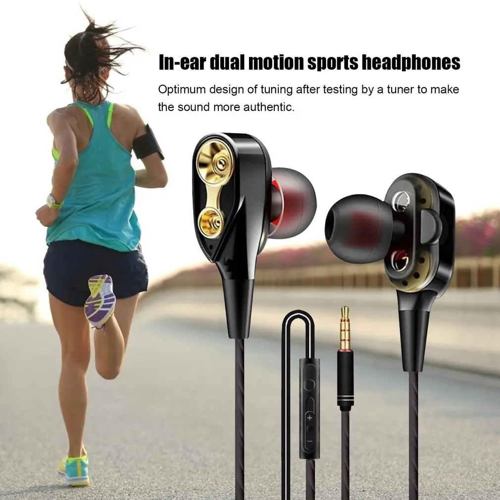 

In-Ear Double-Motion Sports Earphones Metal Subwoofer Wire Headset Mobile Phone Computer Universal Wire Earphones